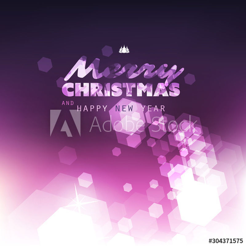 节日快乐-在闪烁的模糊白色和紫色背景上贴上标签的圣诞贺卡