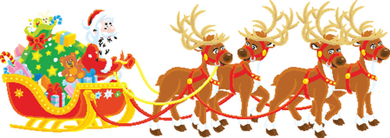 圣诞节前一天晚上-圣诞老人带着一大包圣诞礼物和驯鹿在雪橇上开始了环球旅行