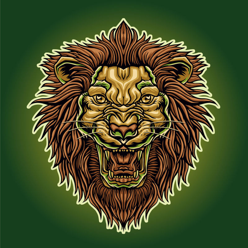 愤怒的狮子头图案插图