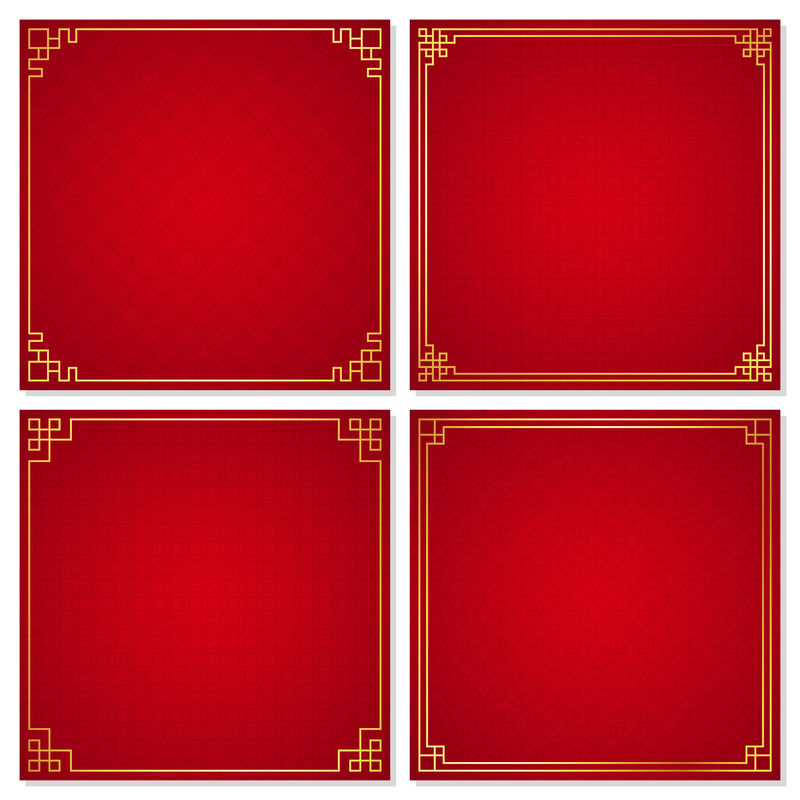 一套红色背景的东方中国边界装饰，vecto