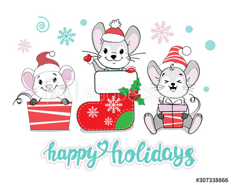 带老鼠的圣诞卡白色背景上的2020新年象征