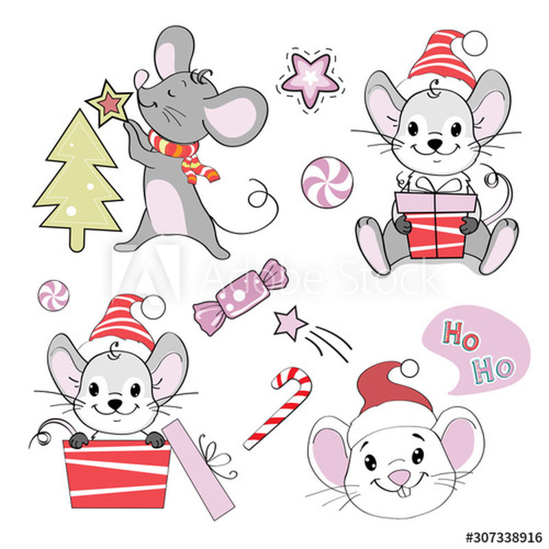 白色背景的圣诞老鼠-符号2020