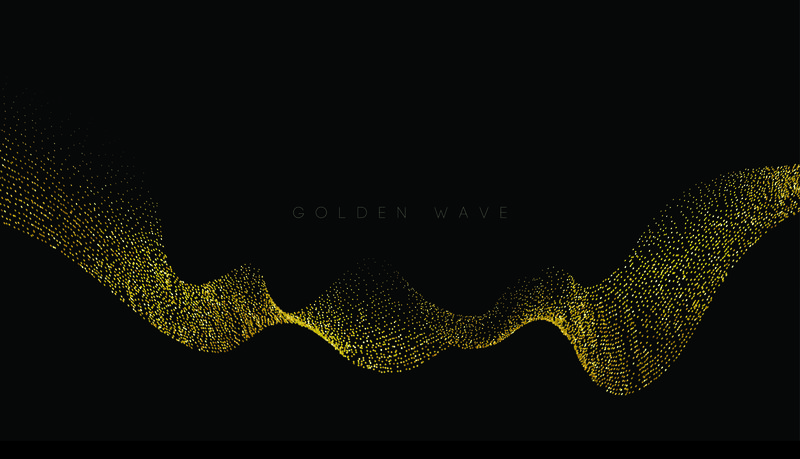 抽象亮色金色波浪设计元素-在深色背景上有闪光效果