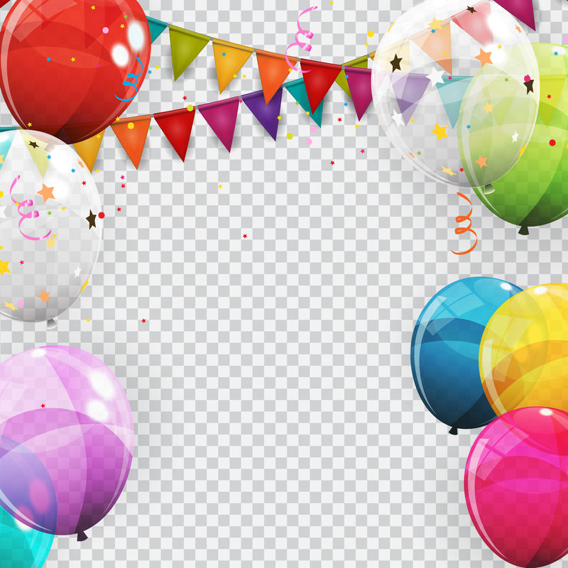 一组彩色光面氦气球背景。生日、周年纪念日、庆祝派对装饰用气球。矢量图示