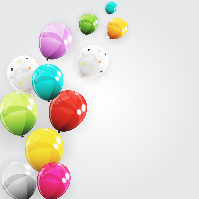 一组彩色光面氦气球背景。生日、周年纪念日、庆祝派对装饰用气球。矢量图示