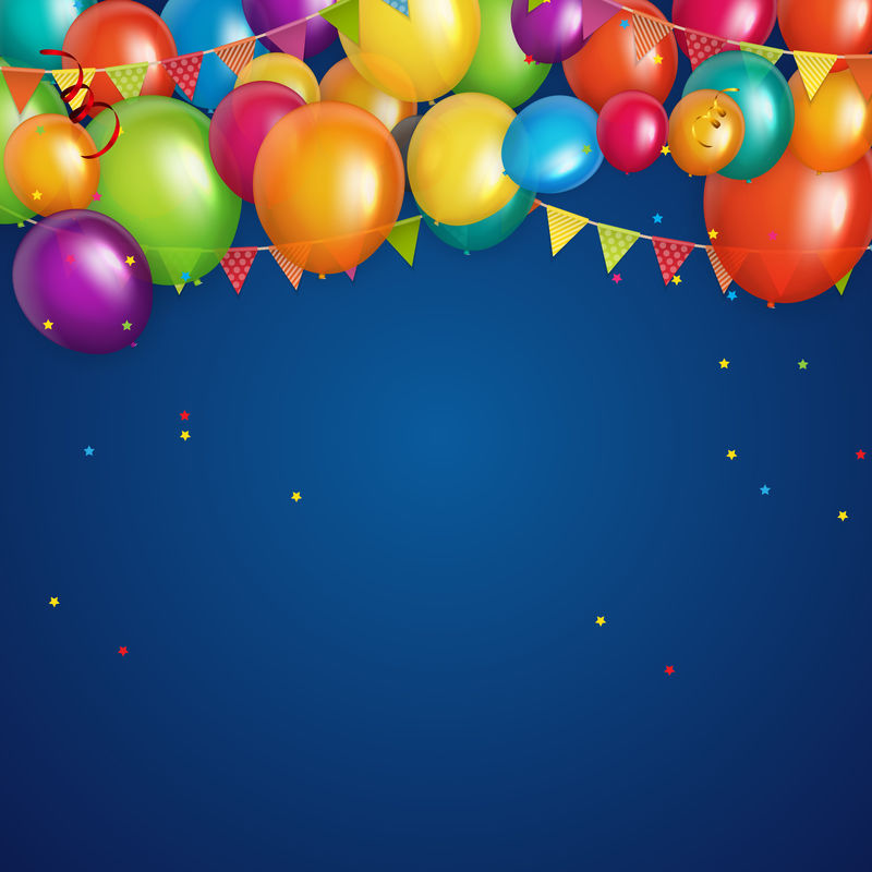 彩色光泽生日快乐气球横幅背景矢量图