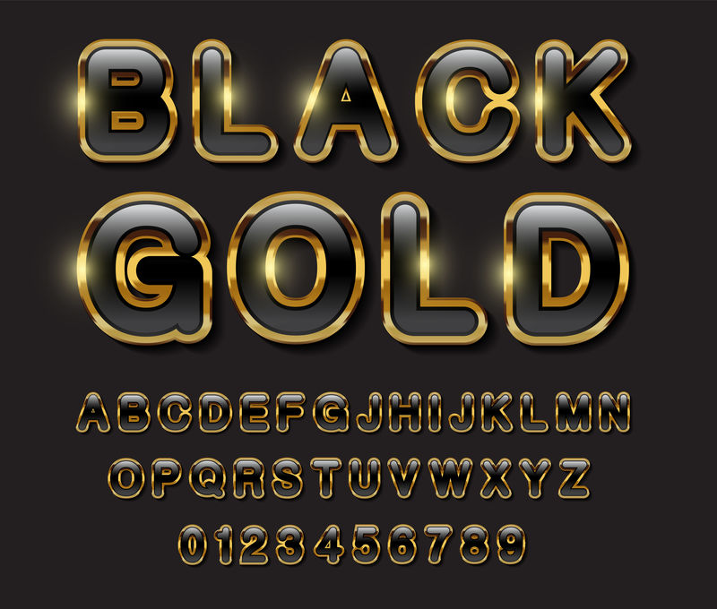 金色字母集-黑暗背景下的金色3d字符集