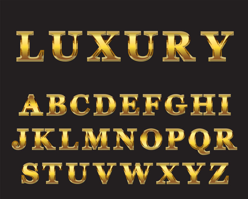 一套金色豪华字体-金色字母从A到Z-商业标签市场矢量插图-用于徽标、海报、邀请的字体集