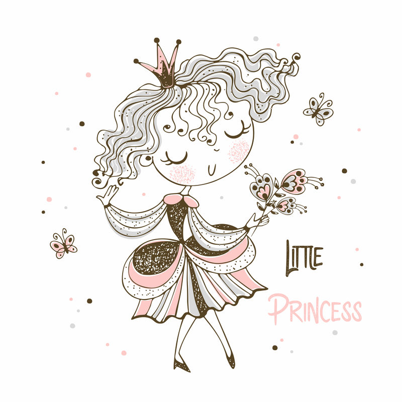 可爱的小公主在涂鸦风格。矢量。