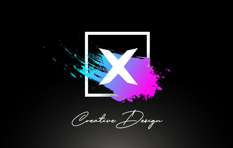 X艺术画笔字母标志设计紫蓝色矢量