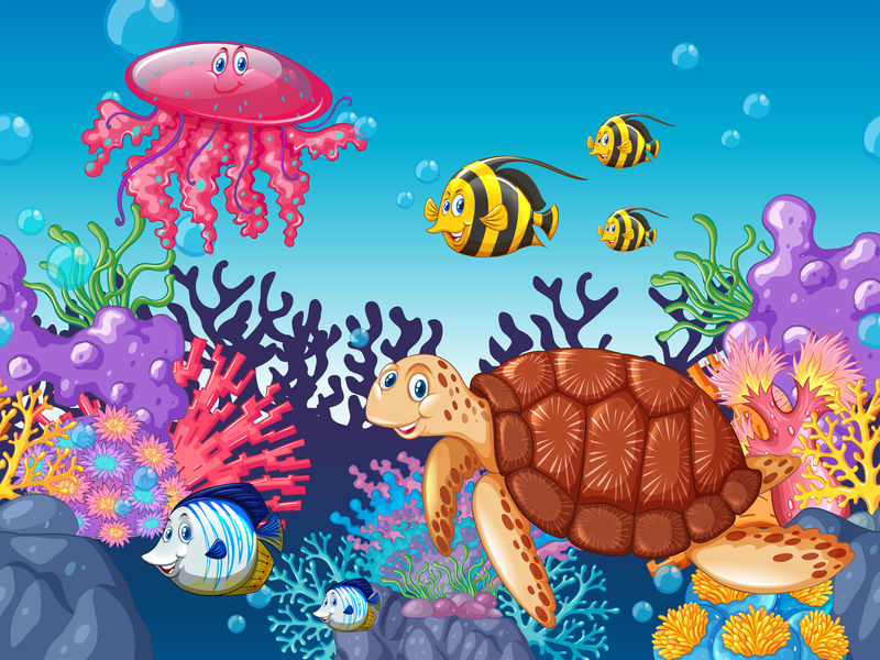 在海洋媒介下游泳的海洋动物