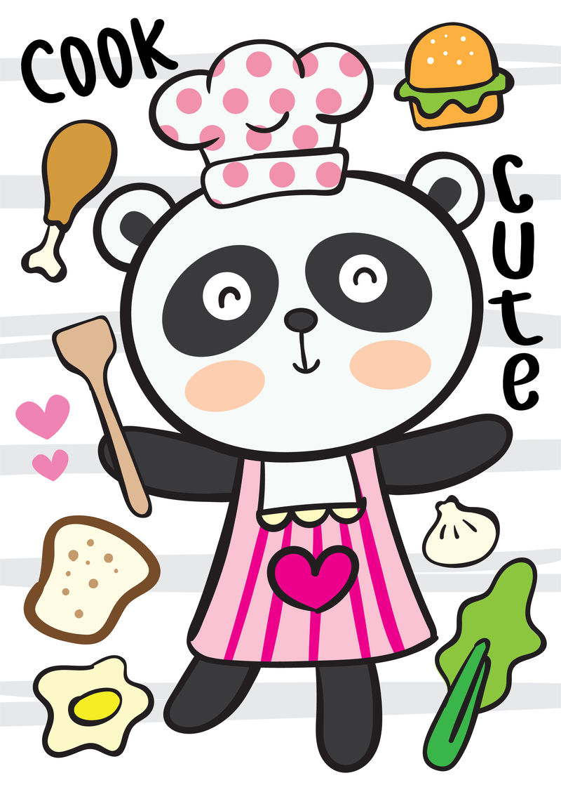 可爱熊猫厨师卡通矢量