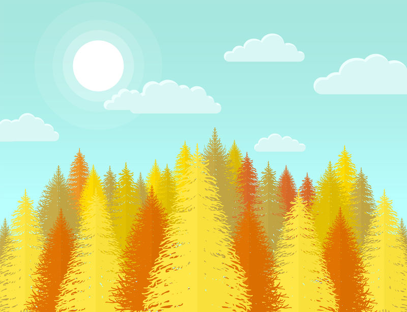 秋季针叶松林黄树矢量自然景观