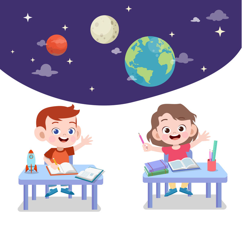 孩子们学习天文学矢量