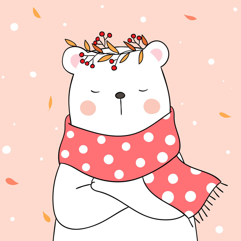 用美丽的围巾在甜美的秋色上画熊矢量