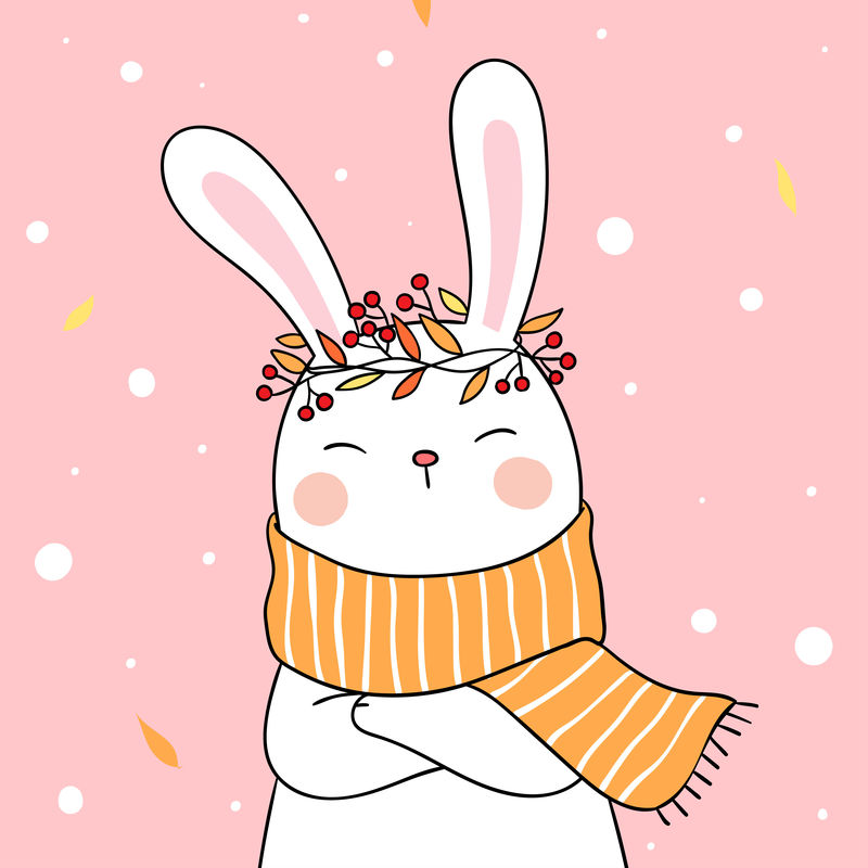 用美丽的围巾为秋天画兔子矢量