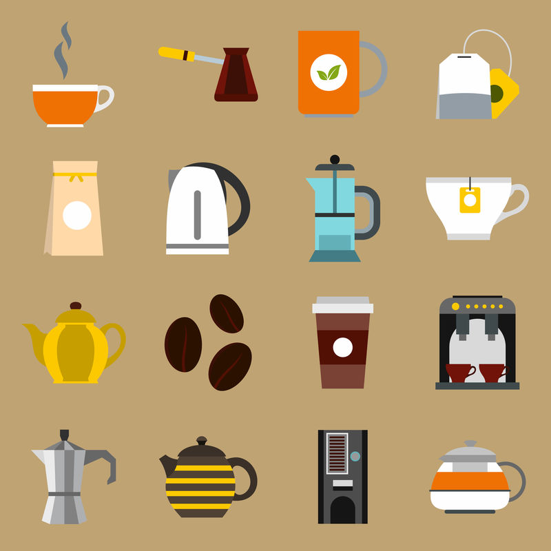 茶和咖啡图标集矢量