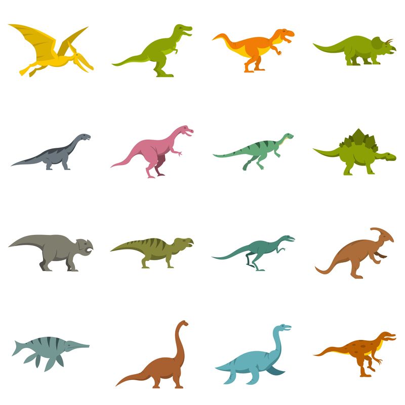 平面风格矢量中的恐龙图标