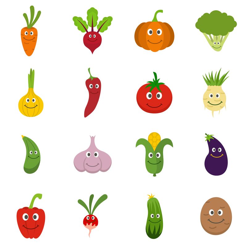 微笑蔬菜图标集向量