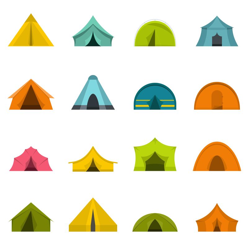 以平面样式向量设置的帐篷形状图标