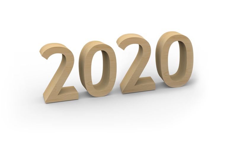 带阴影的2020年黄金数字-三维渲染