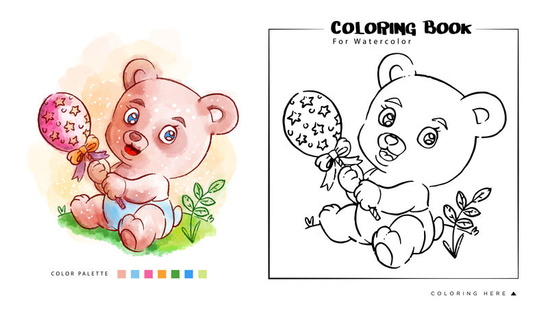 可爱小熊玩偶彩绘册水彩插图