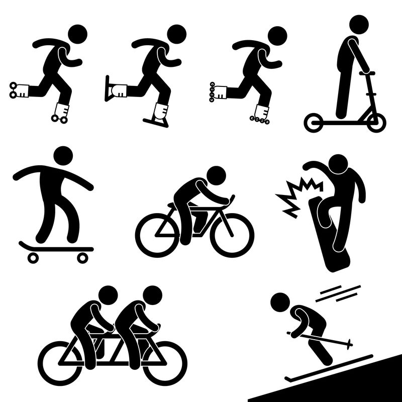 滑冰和骑行活动图标符号标志象形图