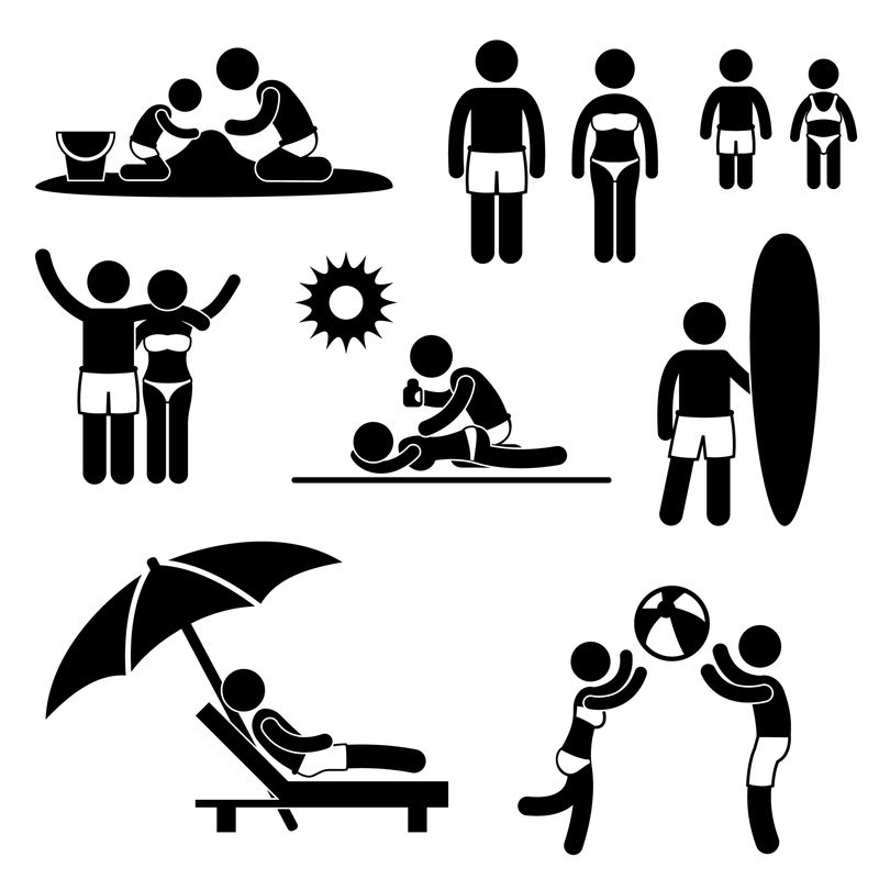 家庭夏日海滩度假图标符号标志象形图
