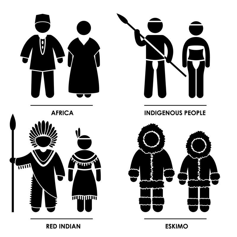 非洲土著人红色印度爱斯基摩人男女老少民族传统服饰服饰图标标志象形图