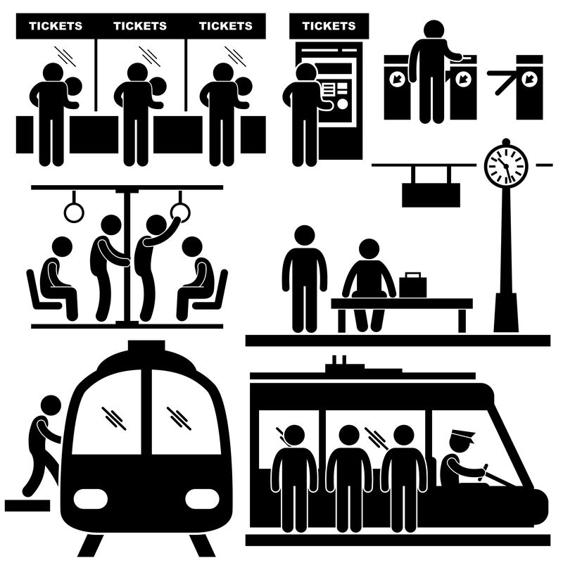 火车通勤站地铁站人乘客贴人物象形图标