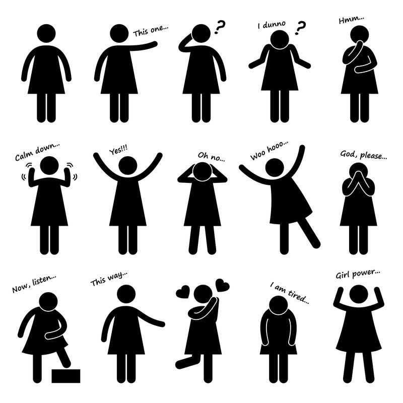 女女生女人基本肢体语言姿势贴身图形象形图标