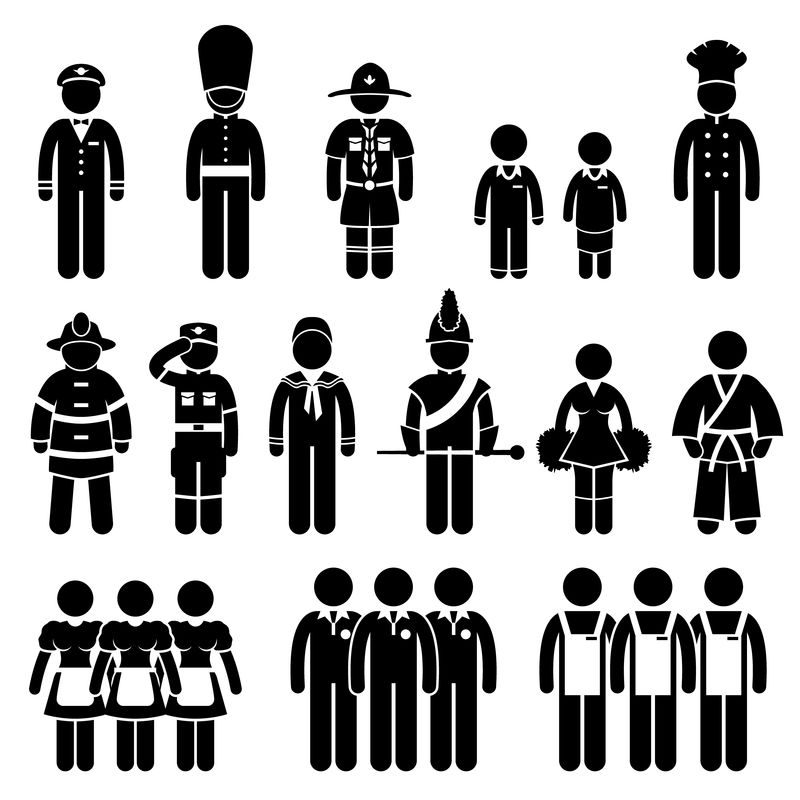 制服服装穿队长童子军警卫学生厨师消防员士兵士兵水兵见习员工员工员工贴人物象形图标