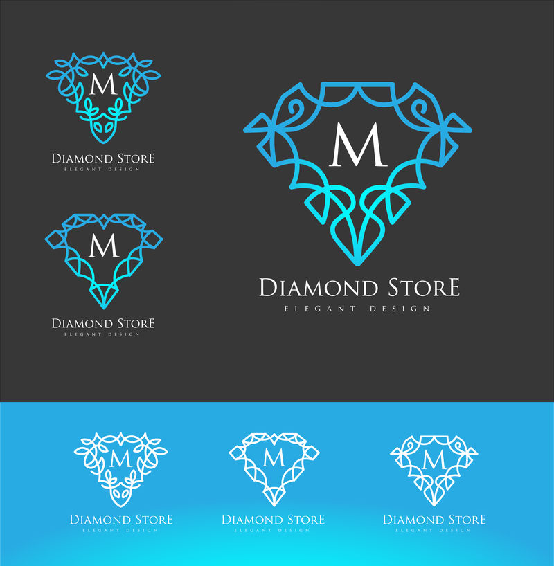 豪华钻石标志-简约典雅的钻石设计标志-优雅的线性豪华钻石标志设计