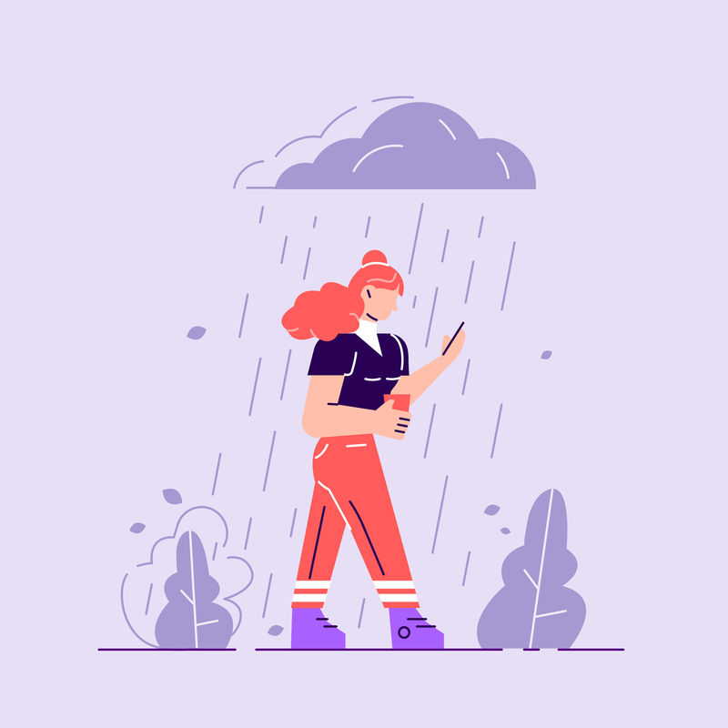 悲伤的女人站在雨中