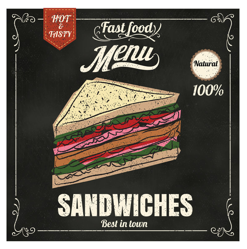 餐厅快餐菜单黑板矢量格式三明治