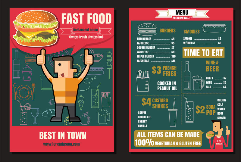 手册或海报餐厅快餐食品汉堡菜单与人