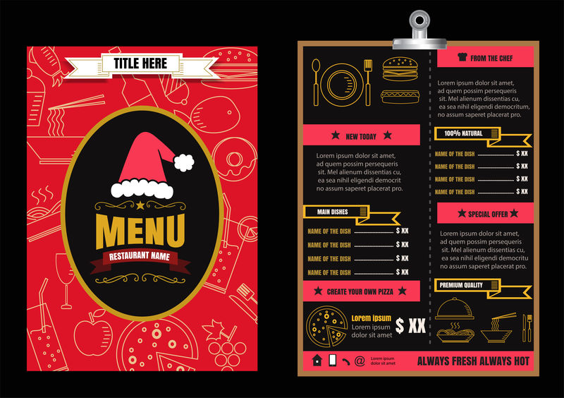 Chalkboa小册子或海报餐厅食物圣诞菜单