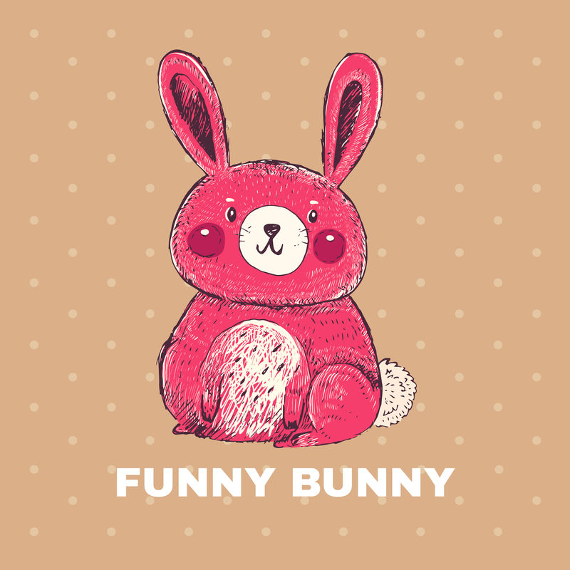 矢量手绘插图与有趣的小兔子