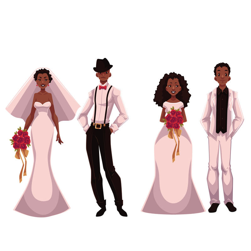 一对刚结婚的非洲裔美国人，新娘和新郎