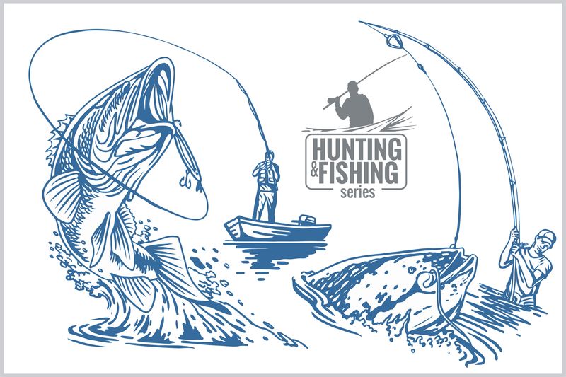 渔夫与鱼-复古插图