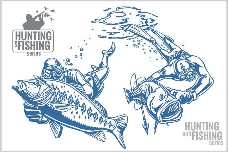 水下猎人和鱼-经典插图