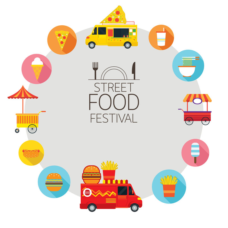 食品卡车，街头食品图标框架