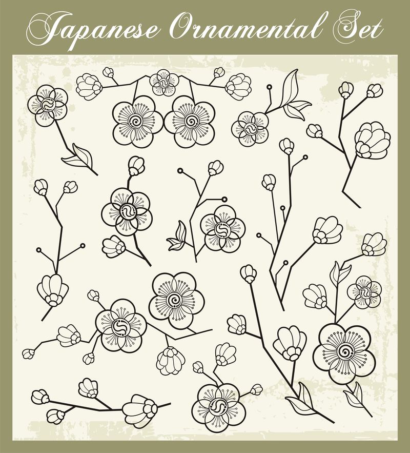 日本传统装饰品和东方装饰设计的矢量集。