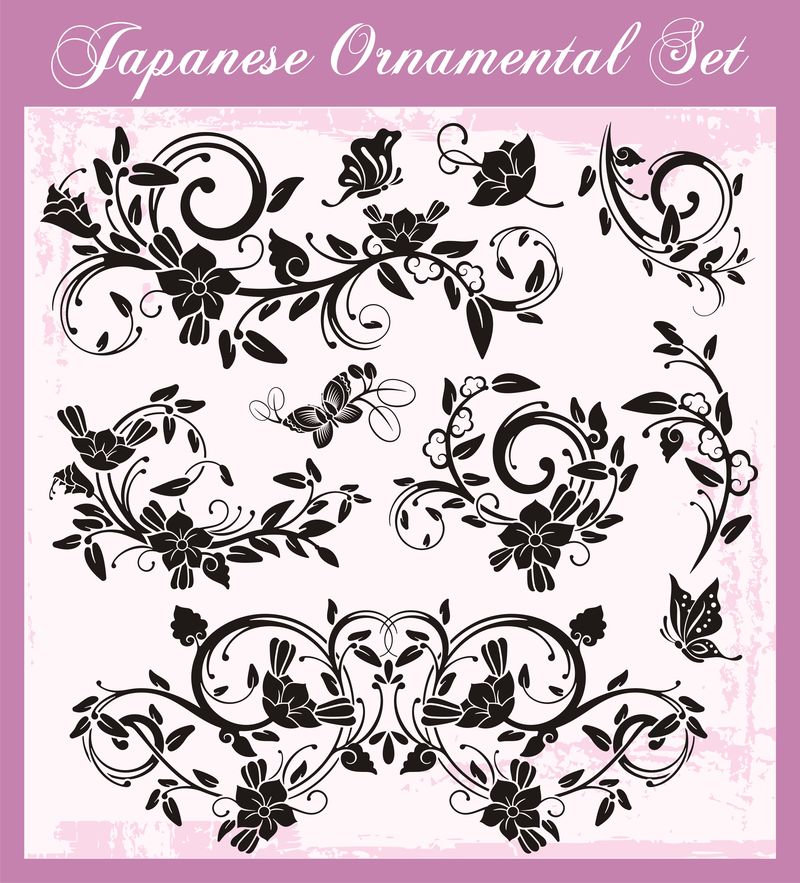 日本传统装饰品和东方装饰设计的矢量集