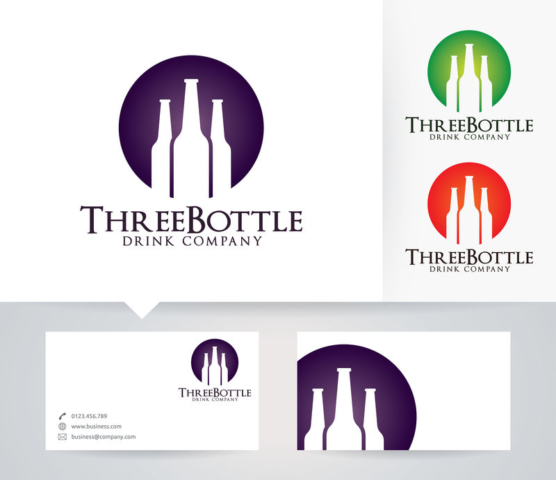 三瓶-葡萄酒-酒精-饮料-饮料-品牌-矢量徽标模板