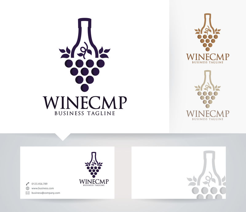 葡萄酒公司-葡萄-酒瓶-酒精-品牌-矢量徽标模板