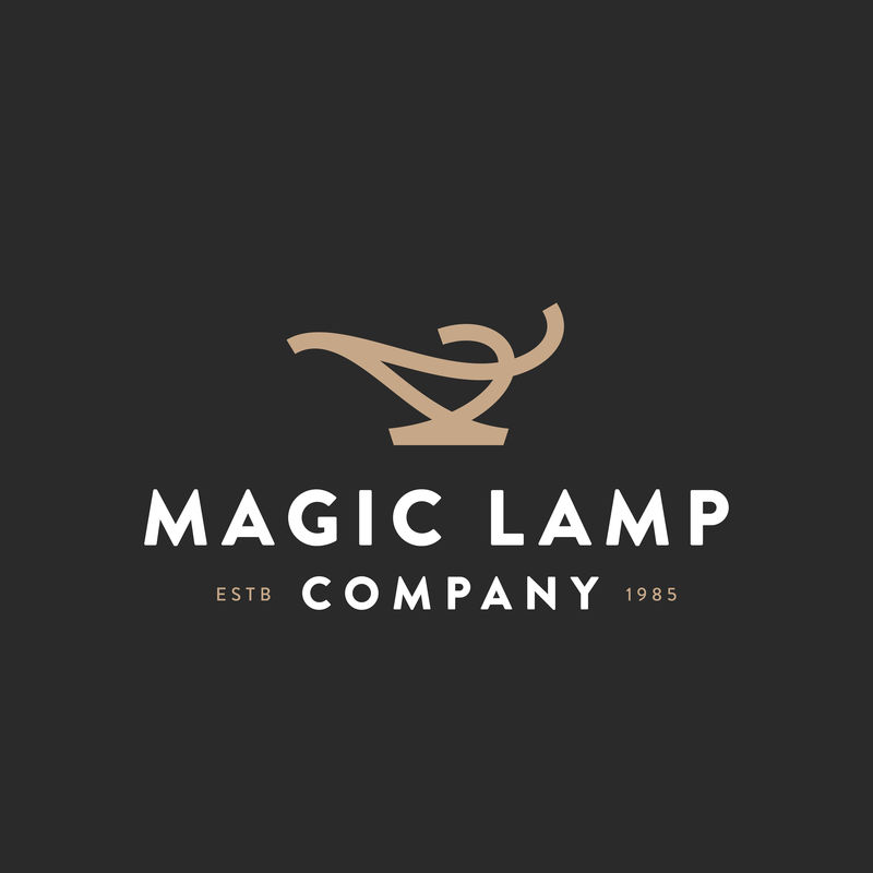魔术灯原厂难忘的最小图形符号为您的业务-具有吸引力的独特图形标记-代表满足愿望的概念、神话般的服务、童话故事等矢量插图
