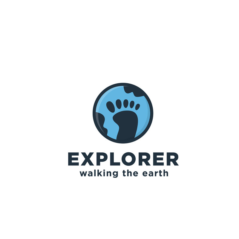 探险家原始概念简单的最小符号组成的地球和脚印图像-令人难忘的视觉隐喻-代表冒险、旅游、、探索、旅行等概念