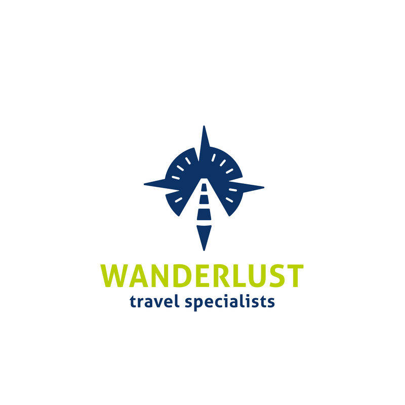 Wanderlust由指南针和道路图像组成的原始简单最小符号-令人难忘的视觉隐喻-代表旅行、冒险、旅游、、探险、GPS、旅行等概念