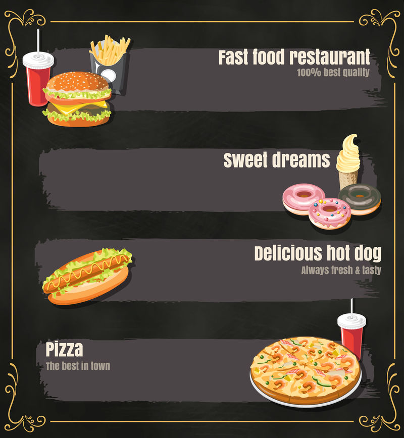 餐厅快餐菜单上的黑板矢量格式EPS10